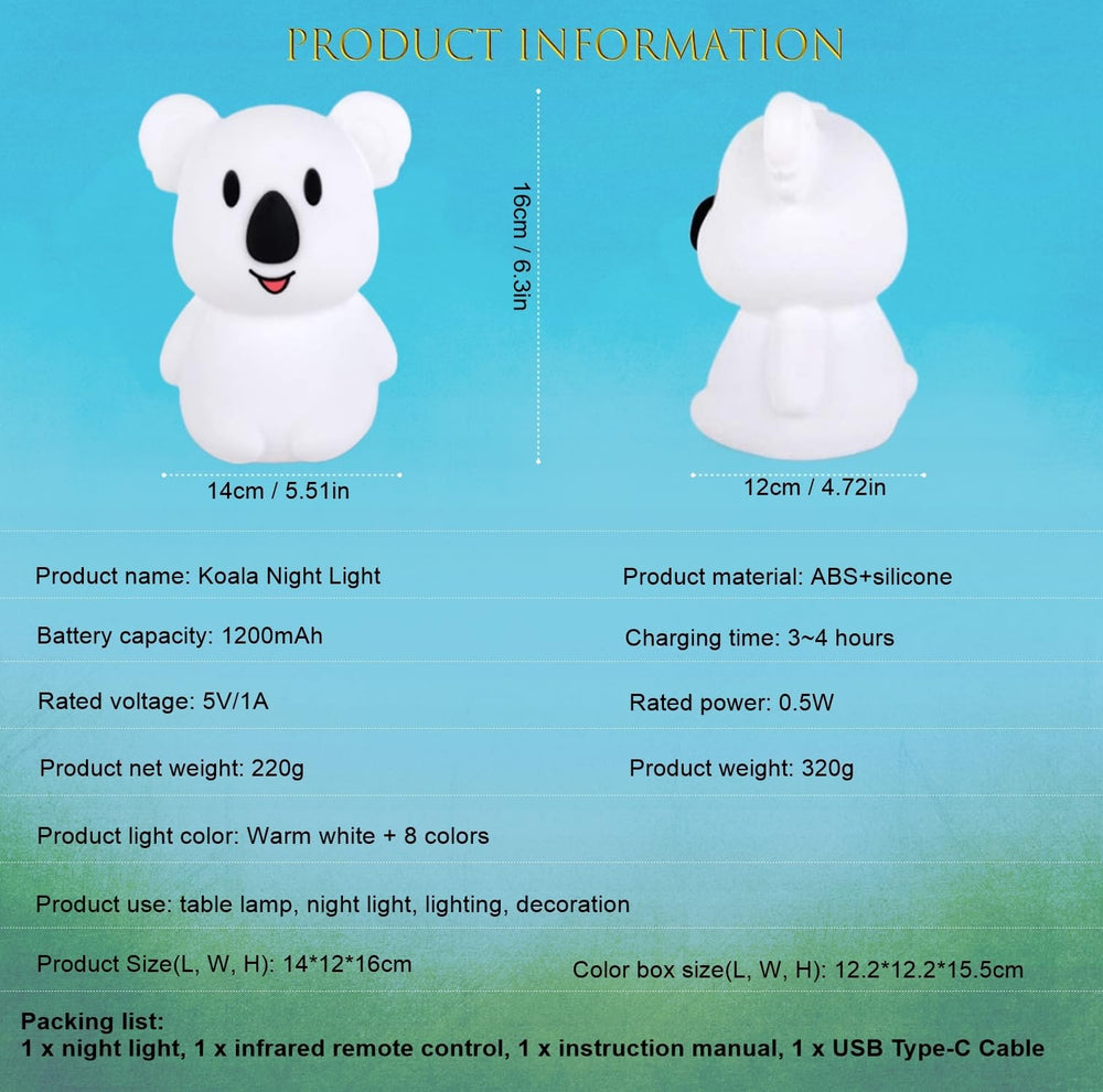Xinjinhju Koala Night Light in a kids' bedroom setup as a bedside lamp