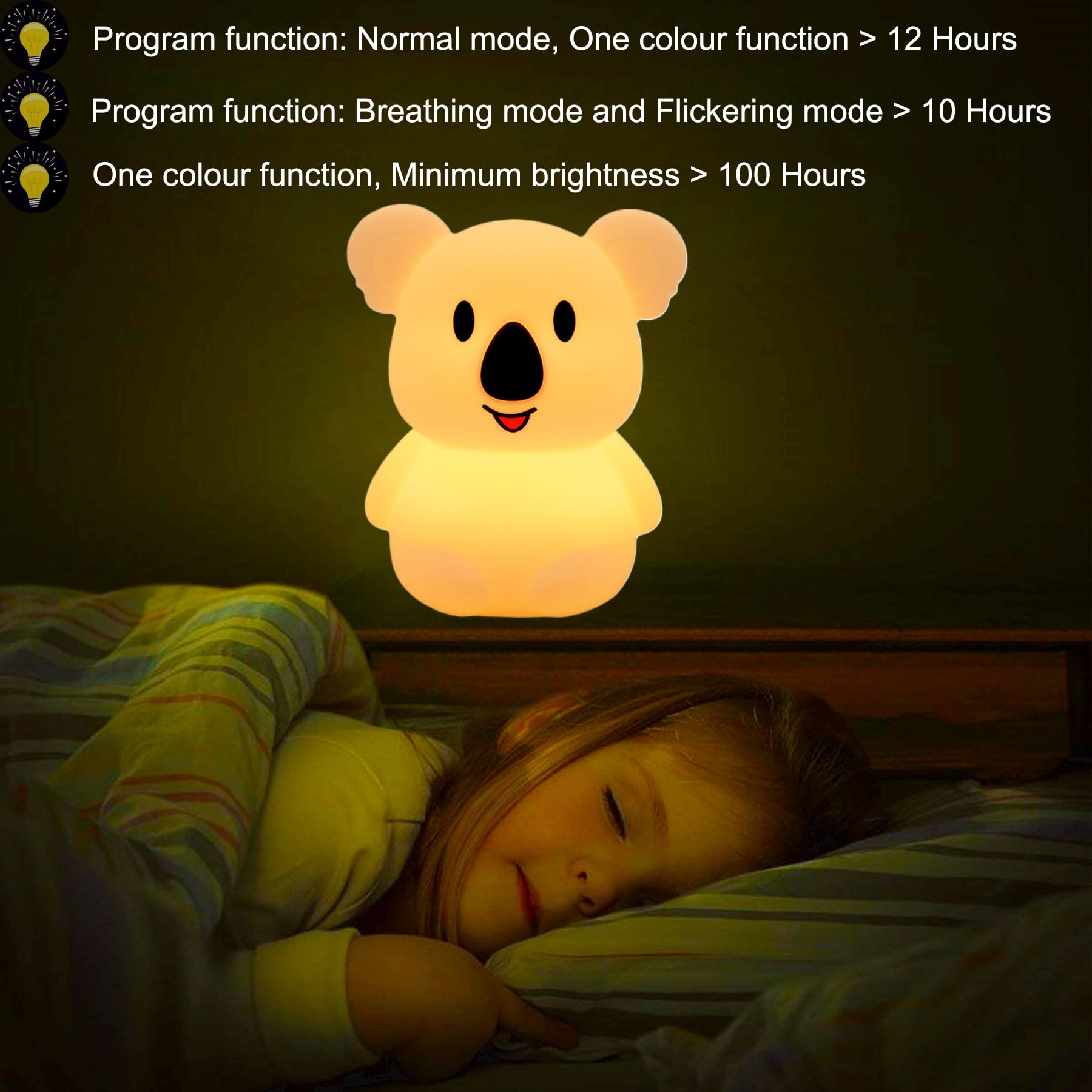 Xinjinhju Koala Night Light remote use enables color and timer controls