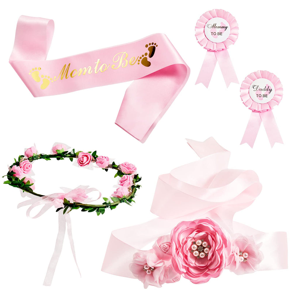 Xinnun baby shower sash pink with roses and ribbon for elegant maternity photos