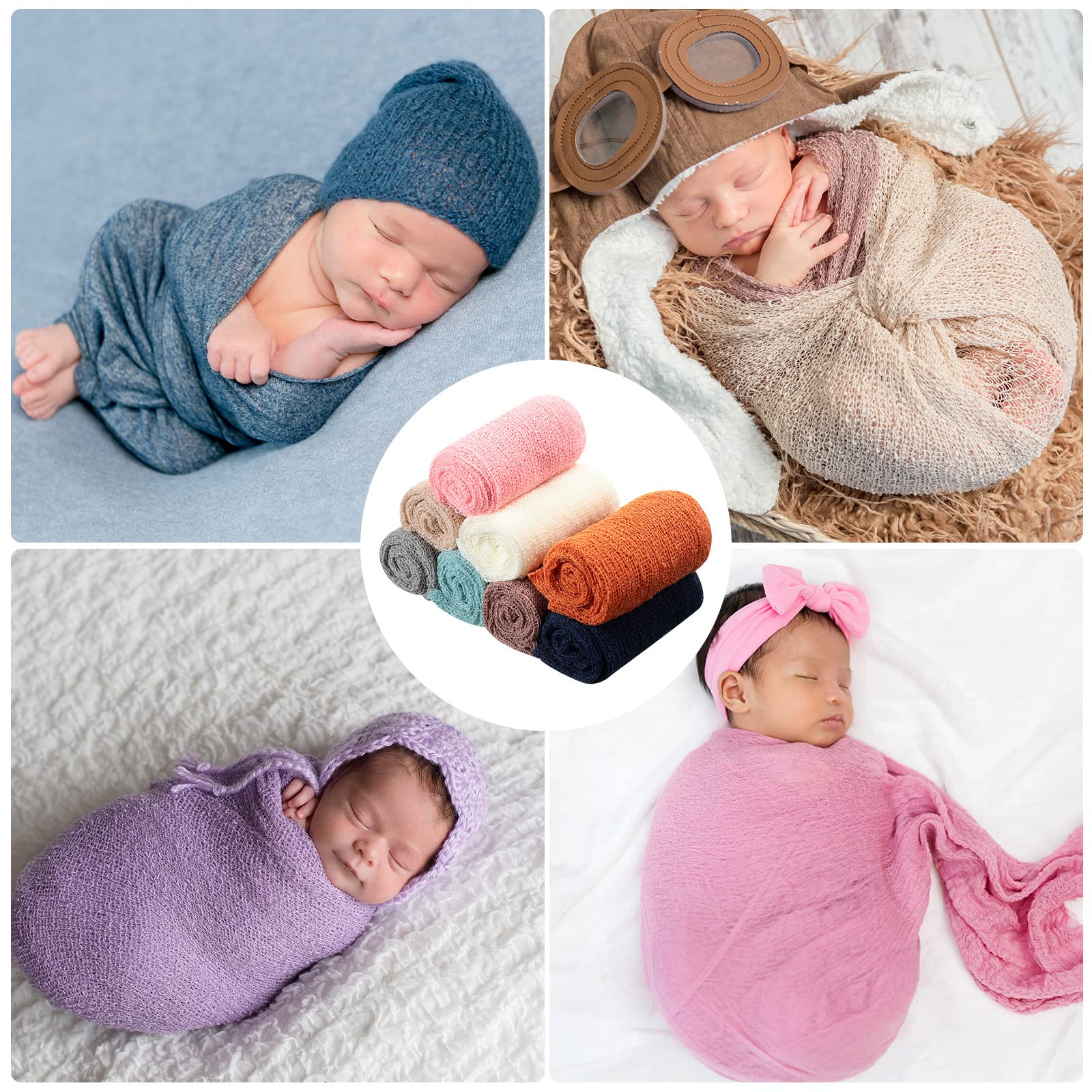 Xinnun newborn wrap photography setup with multiple wraps for variety