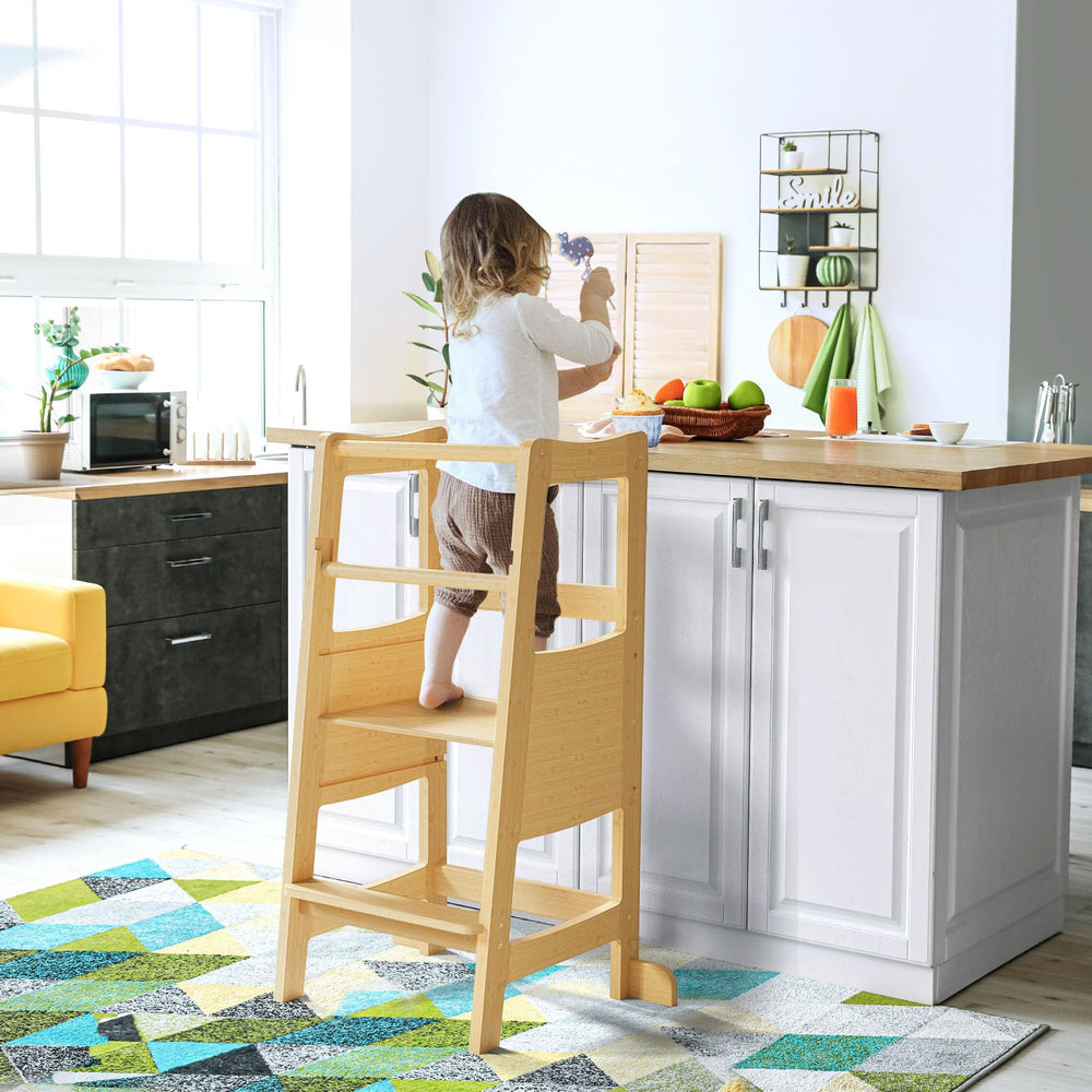 Xinyoec toddler standing tower with wide platform supports independent bathroom routines