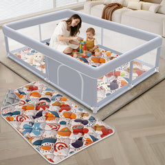 XVISHX baby playpen 65x50 inch mat area enables spacious shared play.