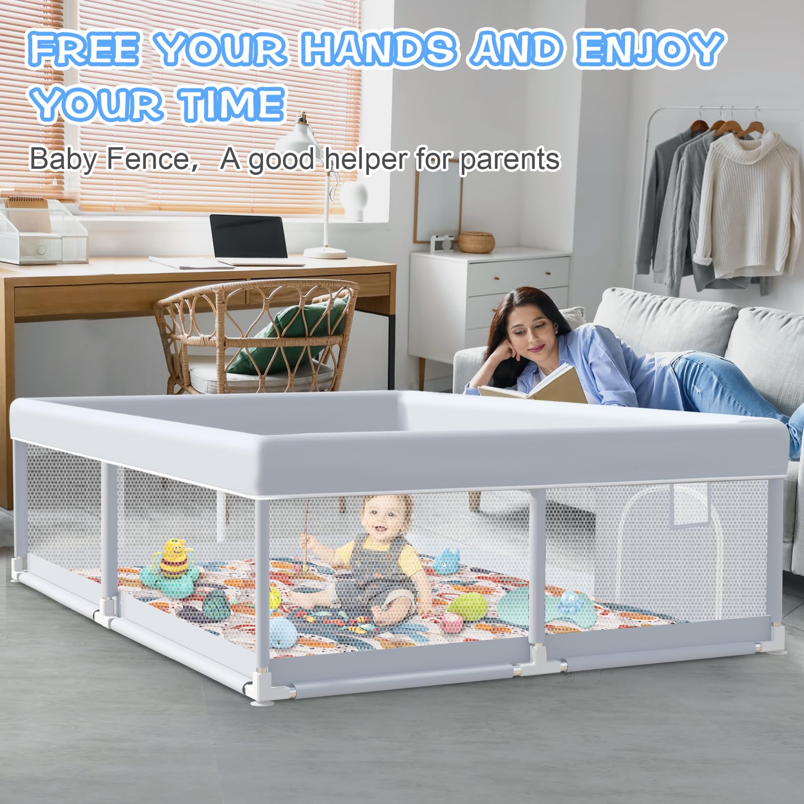 XVISHX playpen external zip design prevents wandering during use.