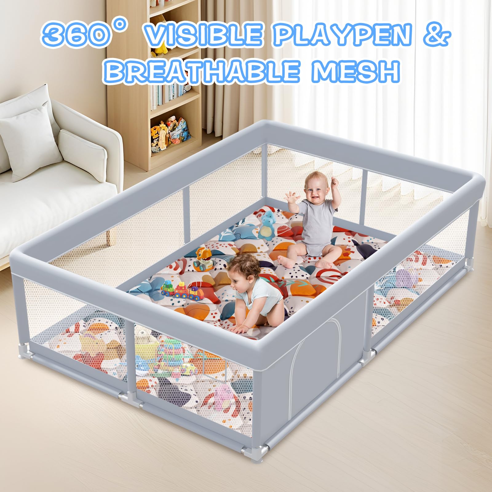 XVISHX non-slip suction cups keep the playpen stable.