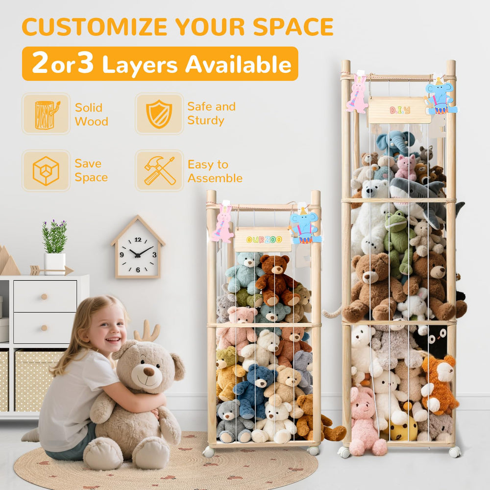 XiYeM stuffed animal storage wood tower banners for personalized playroom charm.