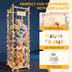 XiYeM stuffed animal storage wood tower with brake wheels offers secure placement.