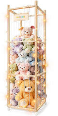 XiYeM stuffed animal storage wood tower front view shows spacious plush organization.