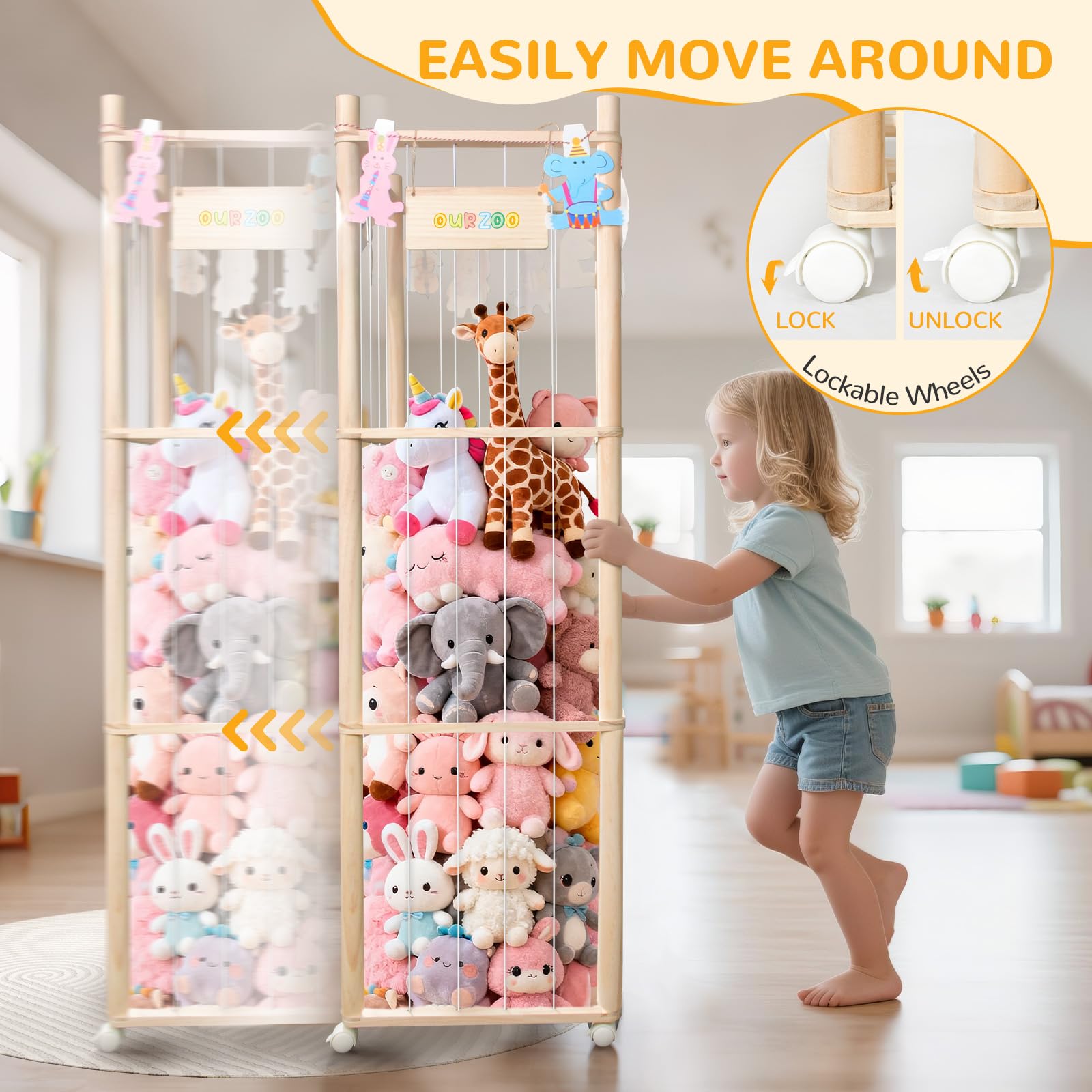XiYeM stuffed animal storage wood tower lights add cozy nighttime decor and visibility.