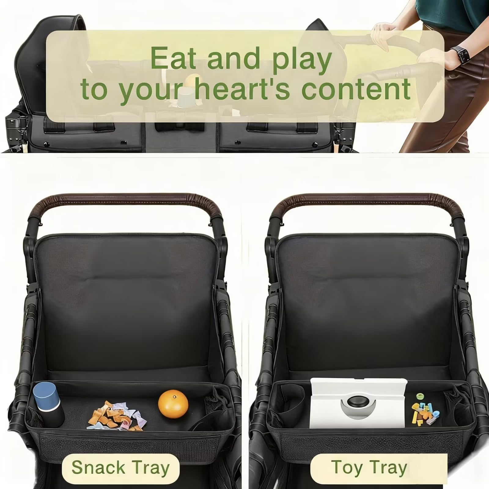 Xiyingcai W2 tray with mesh pockets keeps toys and snacks organized.