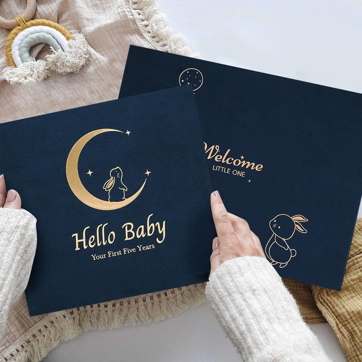 XKDOUS Velvet Baby Book internal layouts showcase milestone sections for easy memory keeping