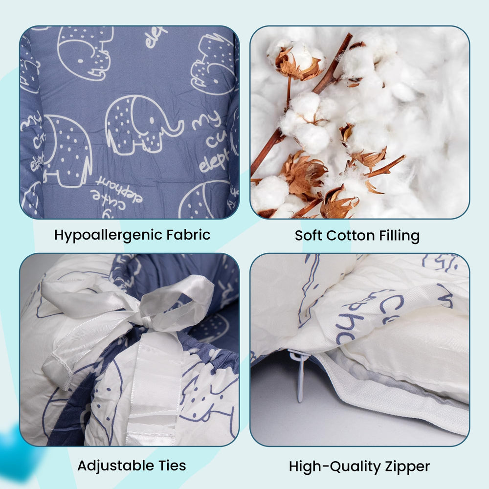 XLUXEVOGUE Baby Support Base elephant-blue provides breathable comfort for tummy time