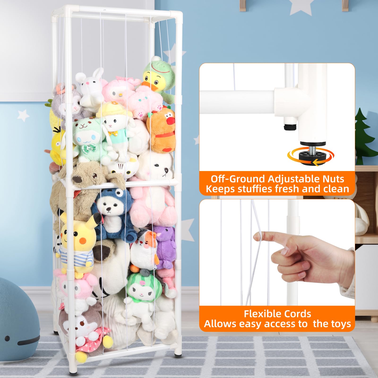XMBecc storage with elastic rope for easy plush access and cleaning