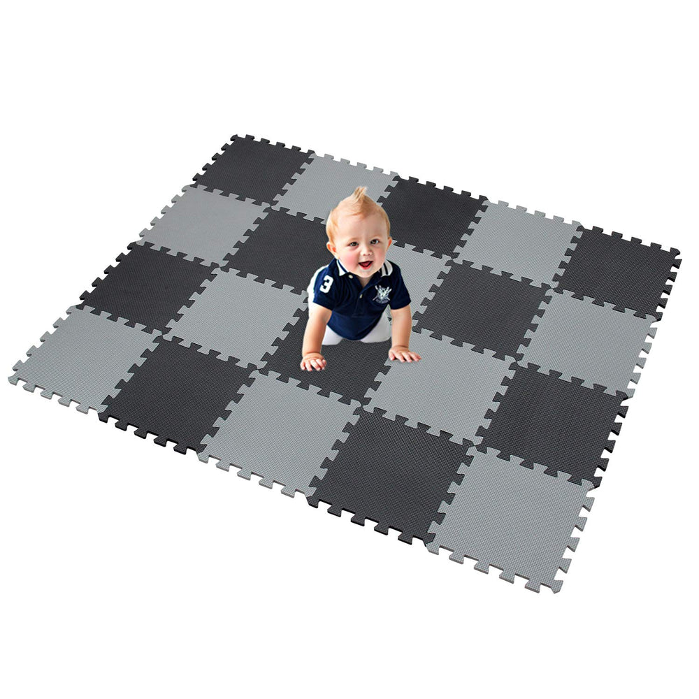 XMTMMD black gray tiles contrast adding modern look to play space.