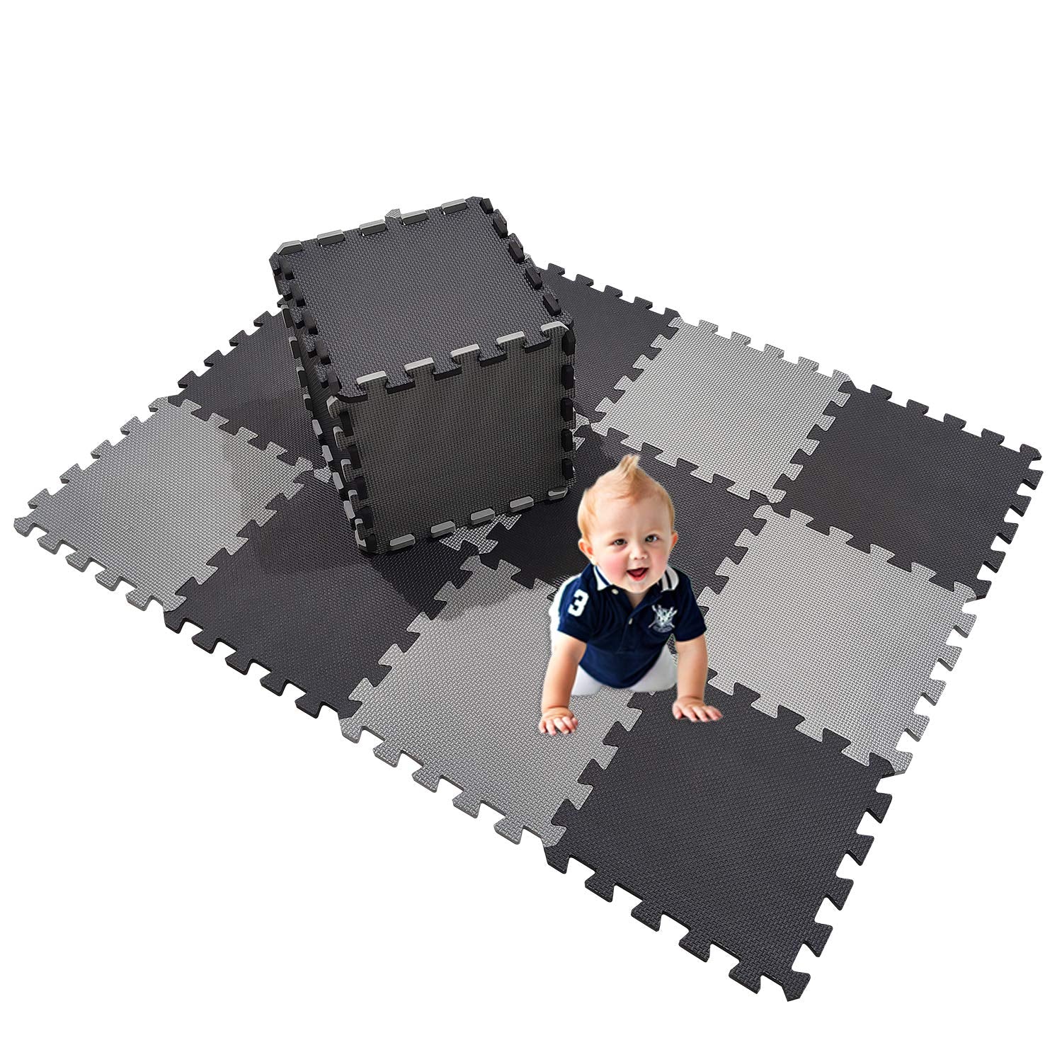 XMTMMD interlocking tiles assembling to expand play space on hard floors.