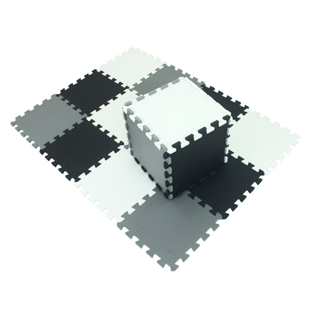 XMTMMD interlocking foam tiles in playroom colors illustrate easy-to-clean, modular floor solution.