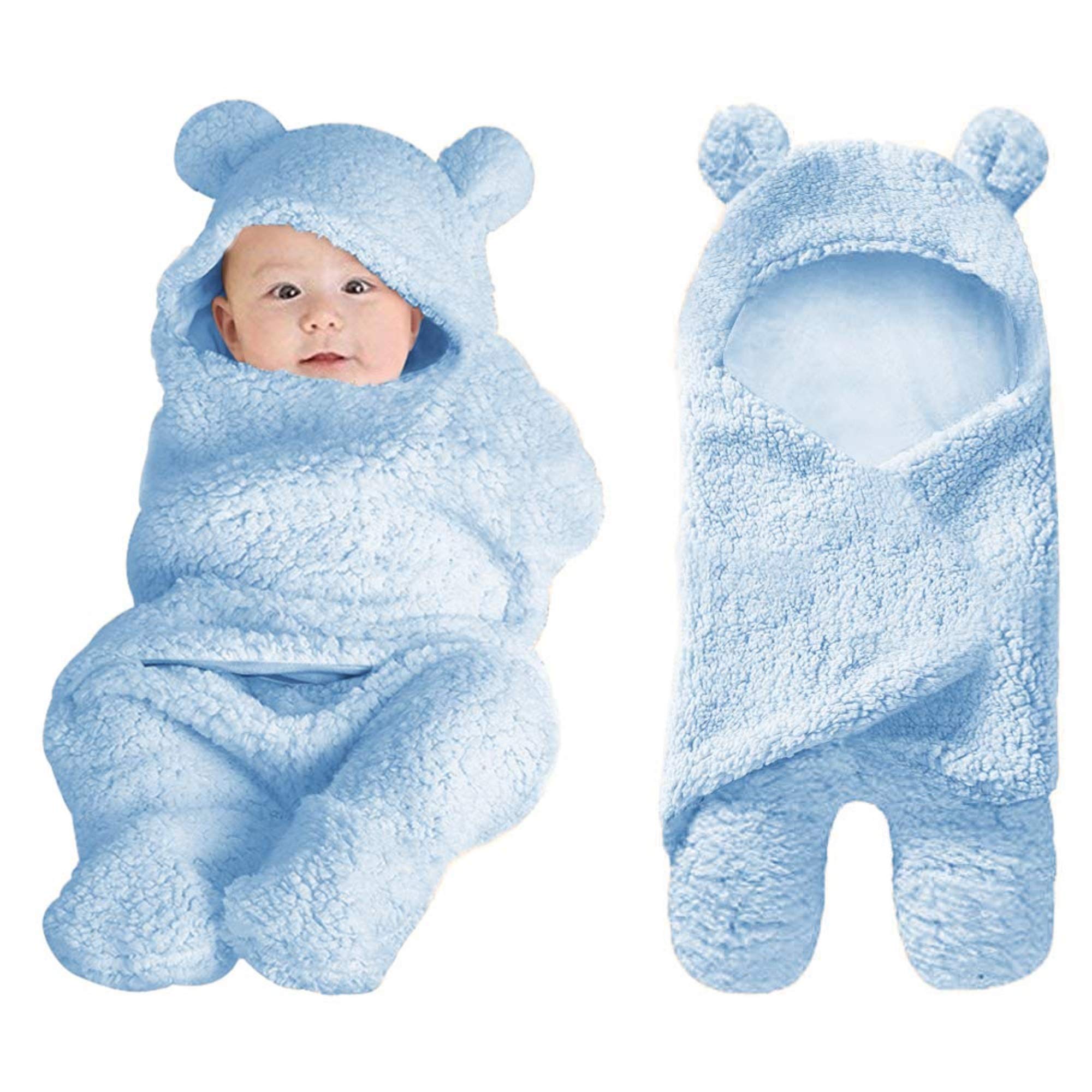 XMWEALTHY cute baby bear hoodie swaddle blanket keeps baby warm at night
