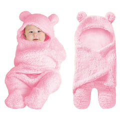 XMWEALTHY bear-hooded swaddle keeps baby warm and promotes snug, secure sleep.