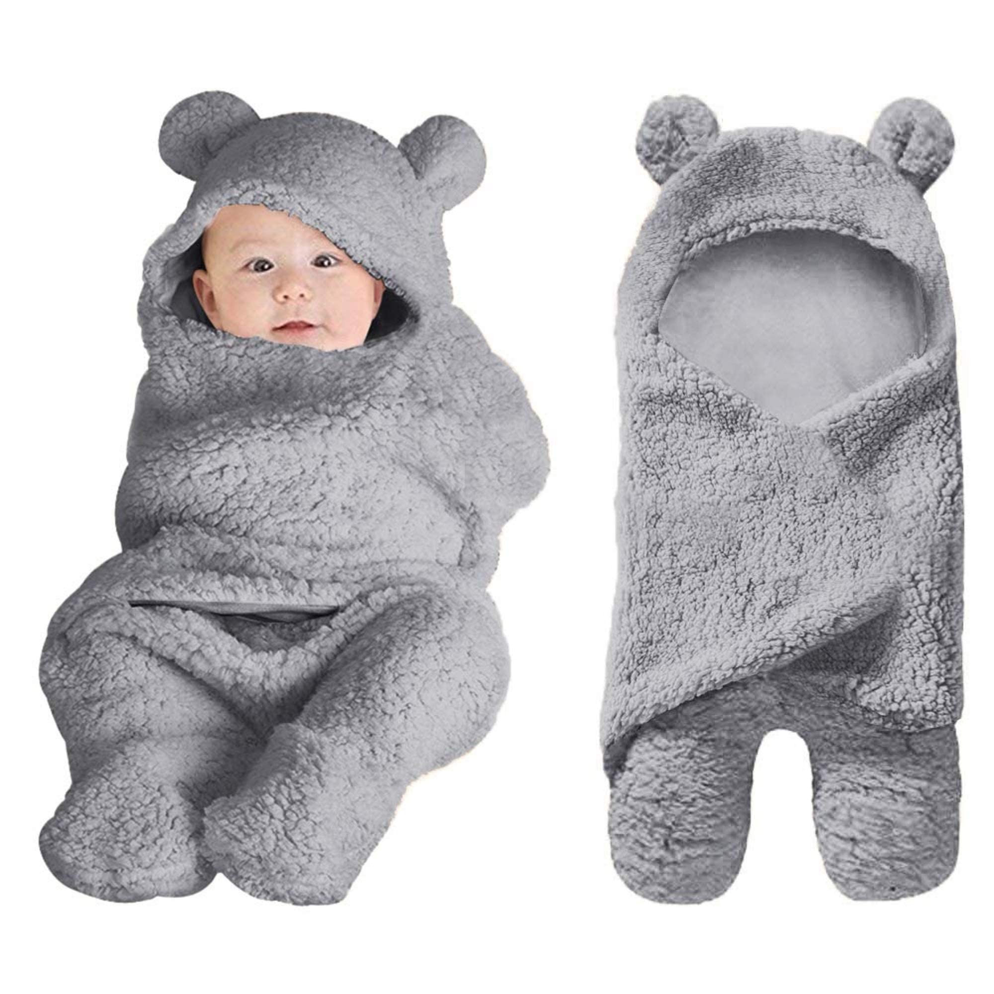 XMWEALTHY cute baby hooded swaddle blanket for warm, secure newborn sleep