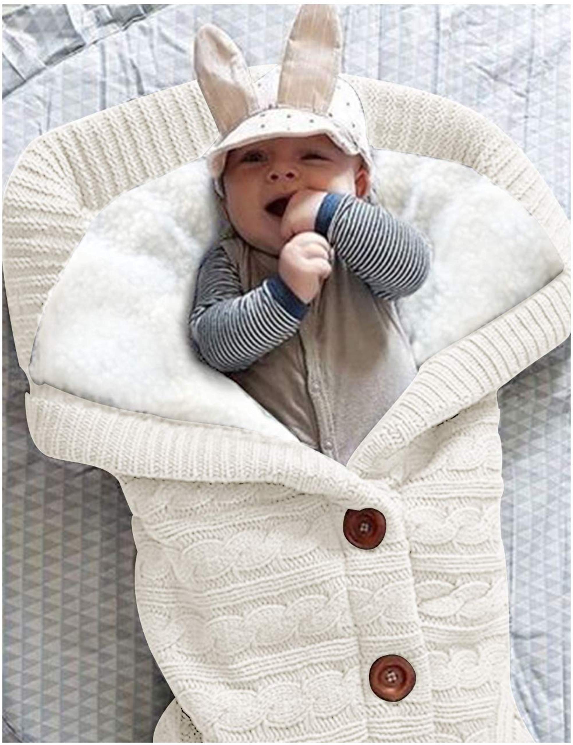 XMWEALTHY infant swaddle with wooden button closure for secure wrap