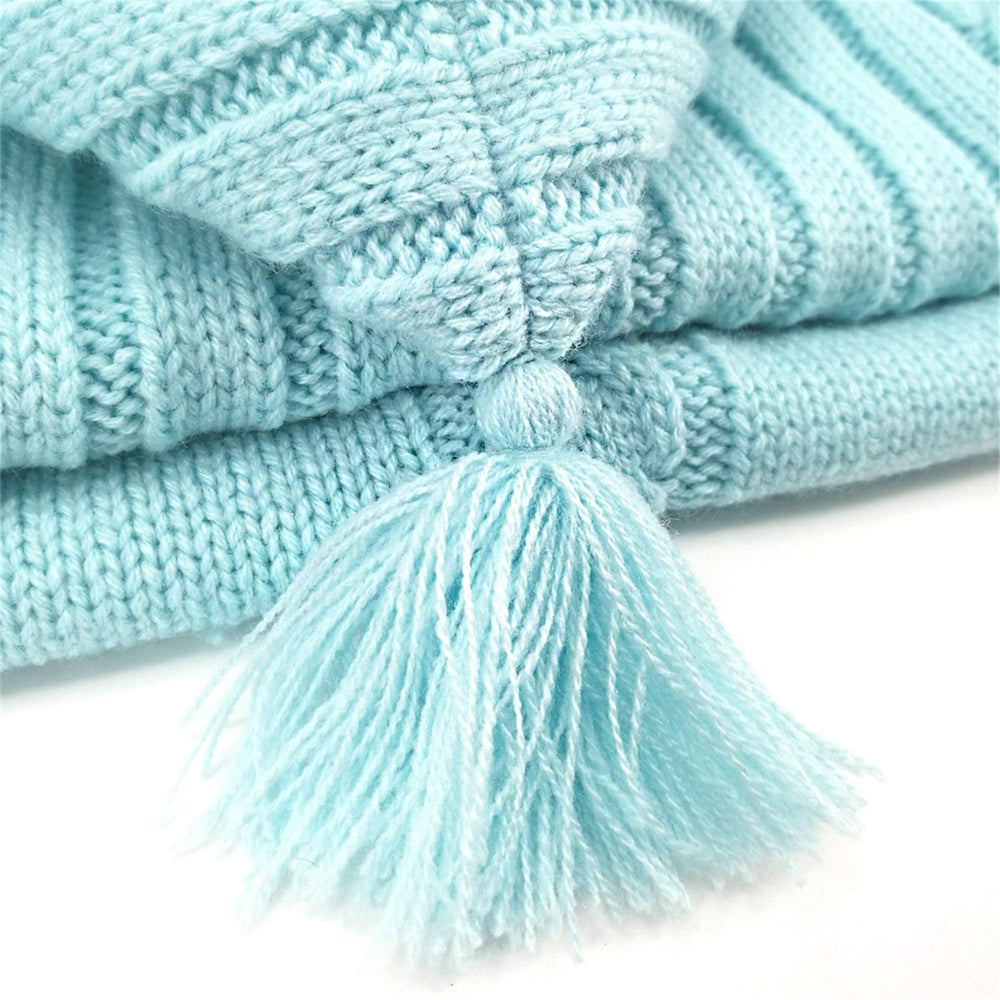XMWEALTHY knit sleeping bag sky blue detail highlighting breathable, gentle warmth.