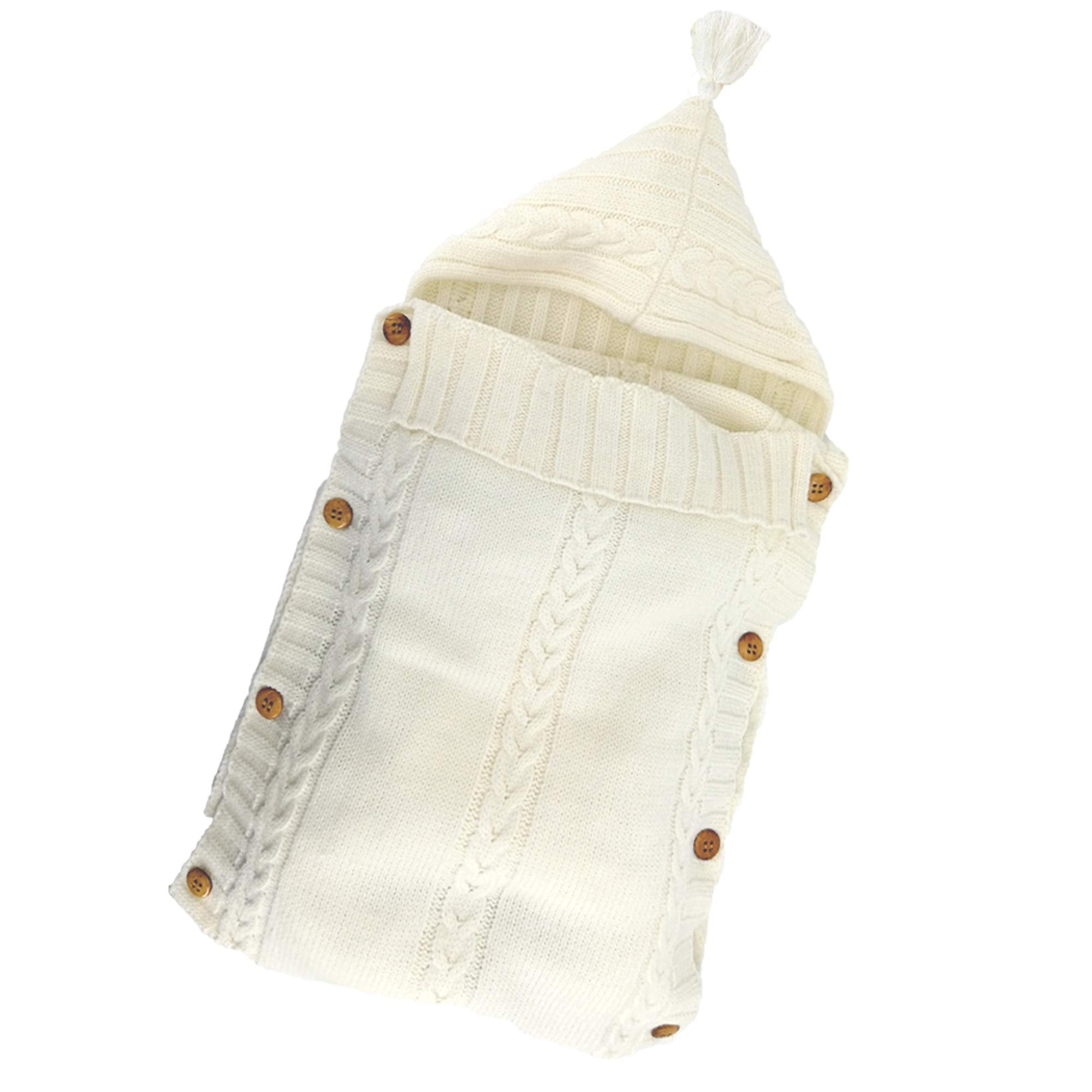 XMWEALTHY newborn wrap hooded beige close-up showing soft knit warmth.