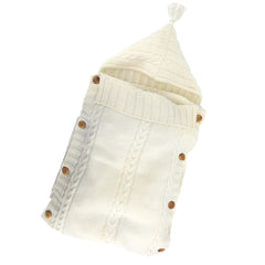 XMWEALTHY newborn wrap hooded beige close-up showing soft knit warmth.