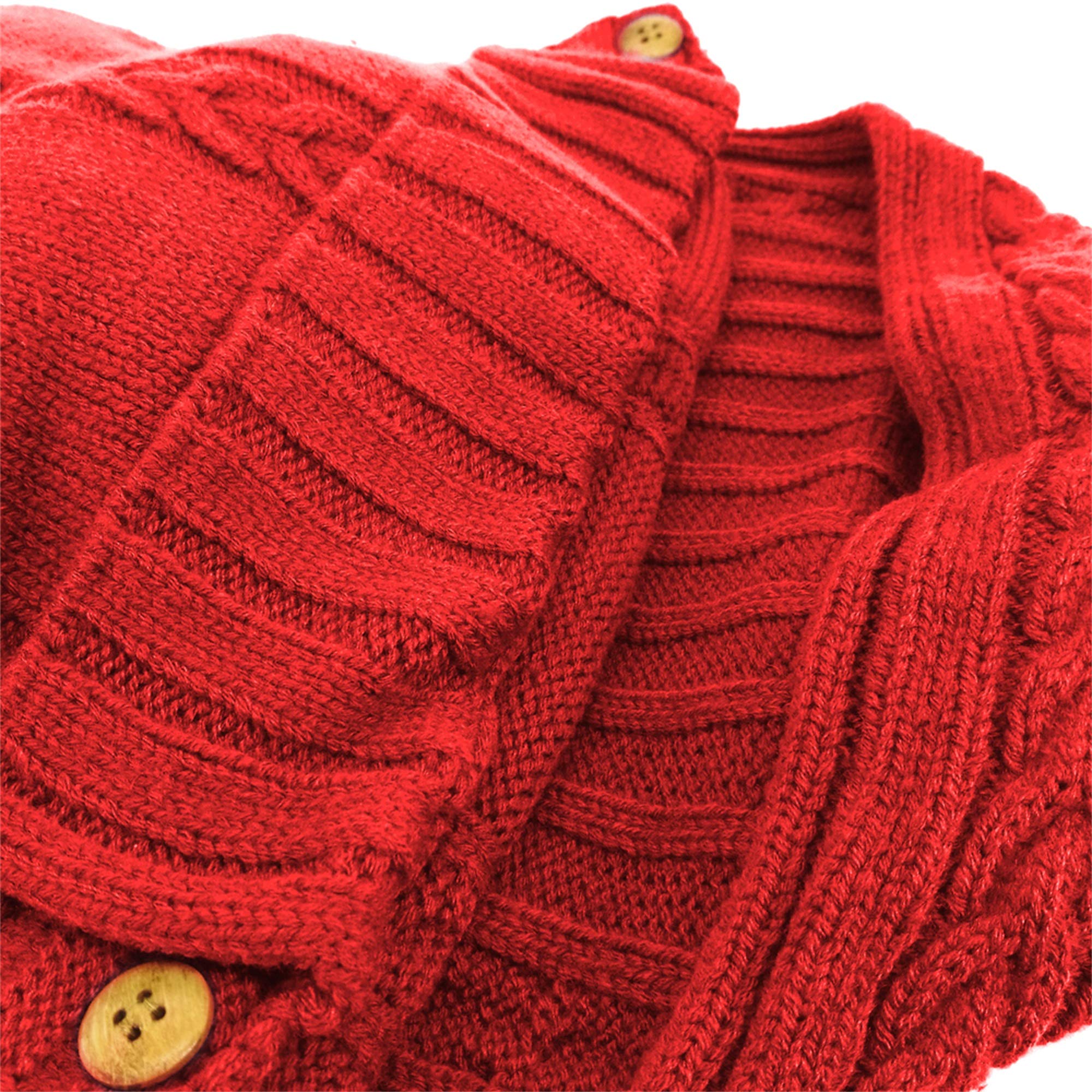 XMWEALTHY newborn wrap knit swaddle red worn by parent shows easy secure swaddling