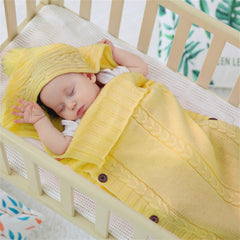 XMWEALTHY newborn wrap swaddle turmeric shows wooden buttons for quick adjustments.