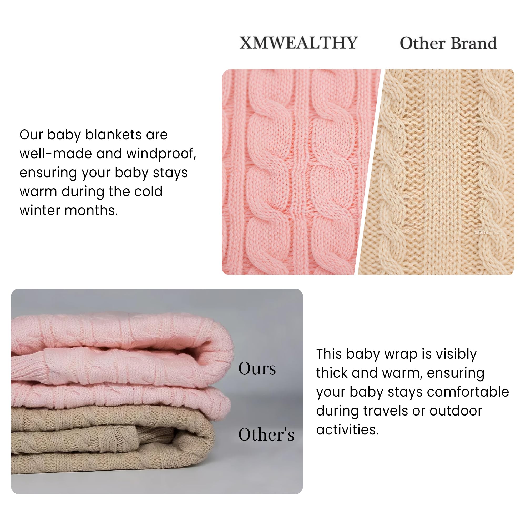 XMWEALTHY swaddle light pink with wooden button closure for quick changes