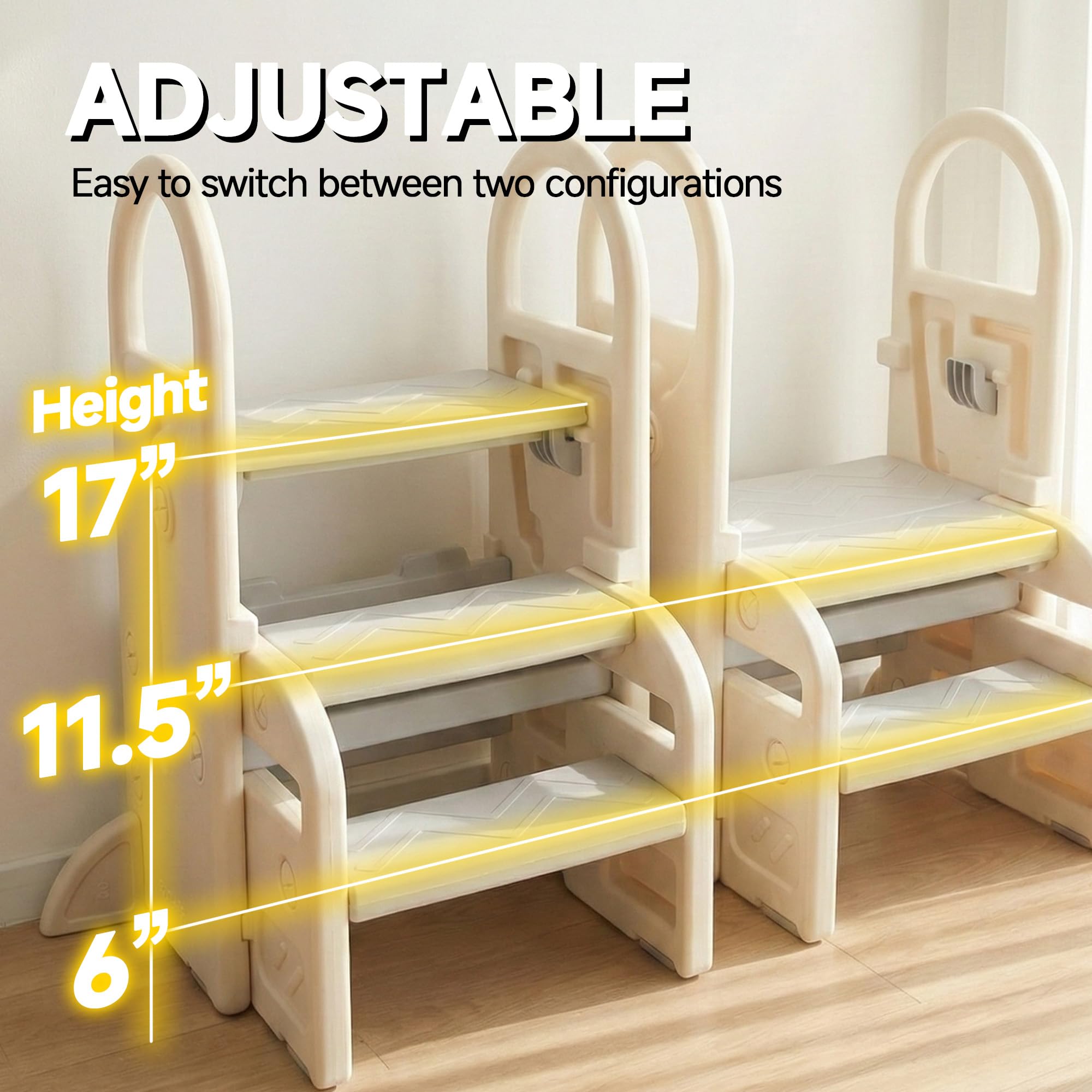 XPECIAL 2-to-3 steps adjustable feature grows with toddlers for longer use