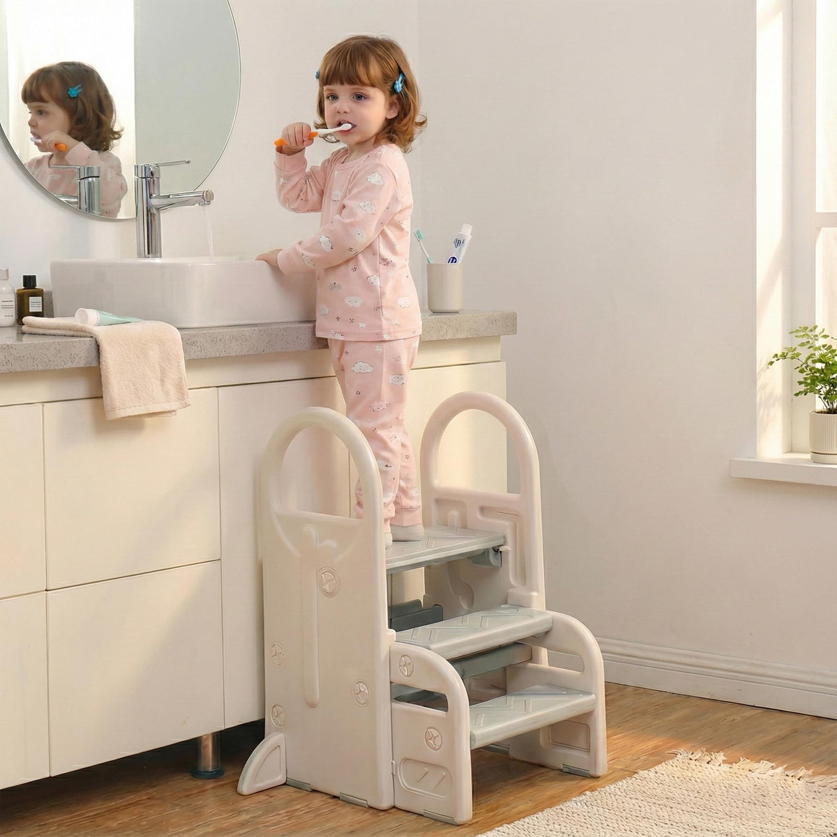 XPECIAL adjustable toddler step stool grey steps for sink access and training