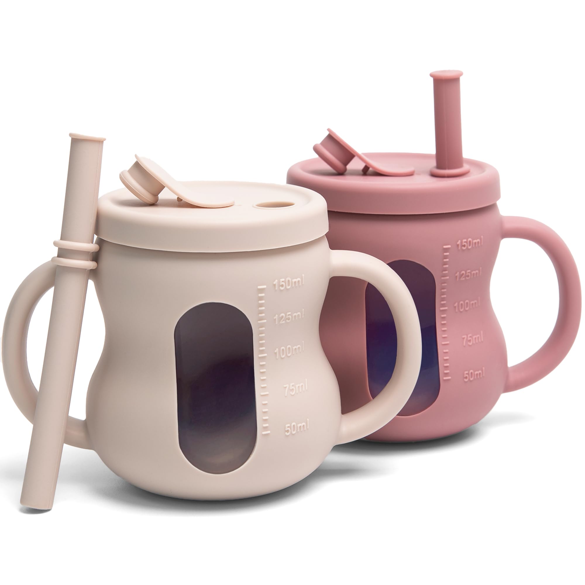 XPECIAL baby training cup pink with scale window for easy monitoring.