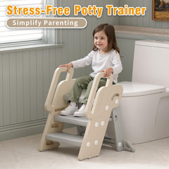 XQIAO foldable step stool grey in 2- and 3-step configurations for flexible height.