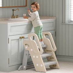 XQIAO foldable step stool grey close-up shows anti-slip surface for safety.
