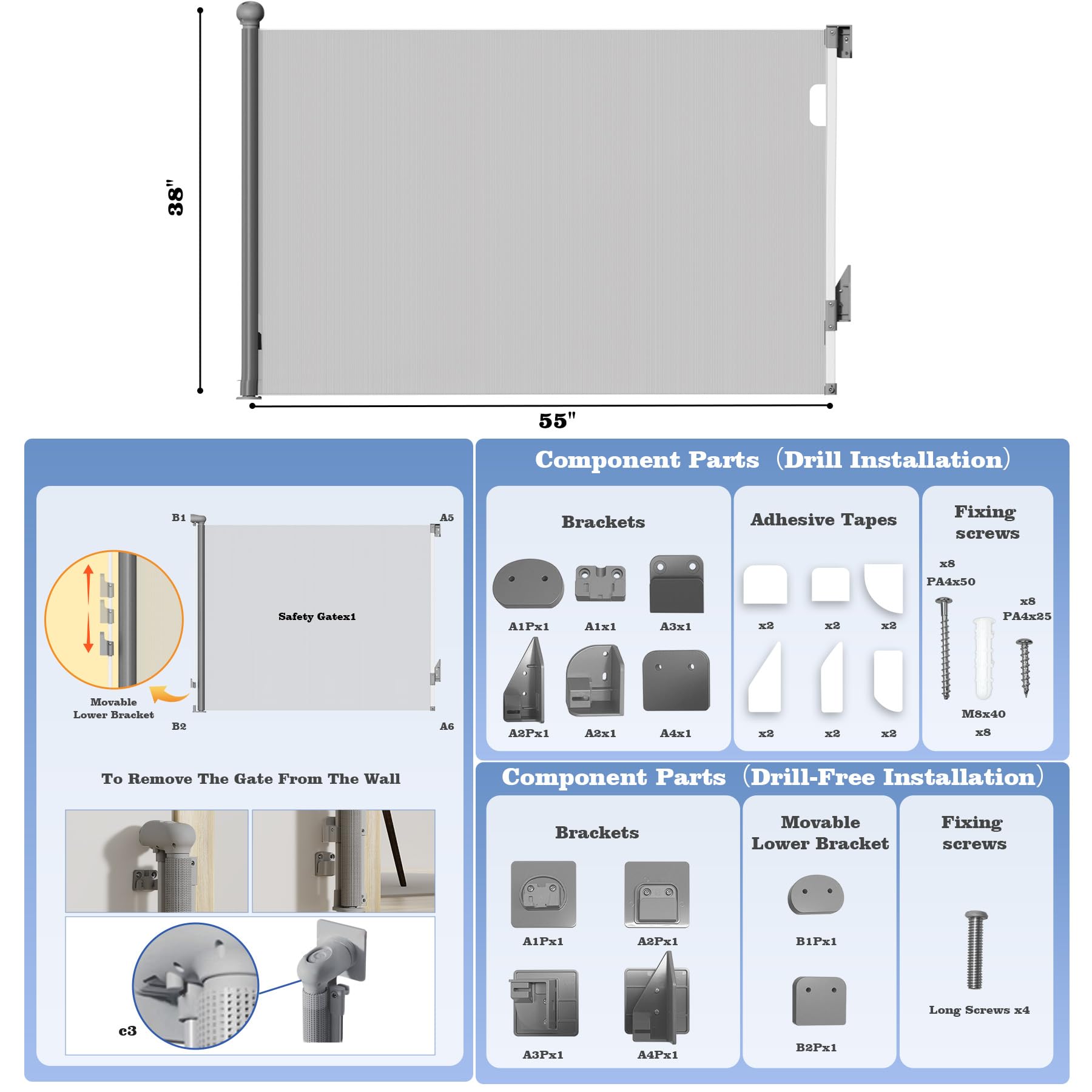 XRDZYXGS wide retractable gate for indoor and outdoor use keeps pets and kids contained.