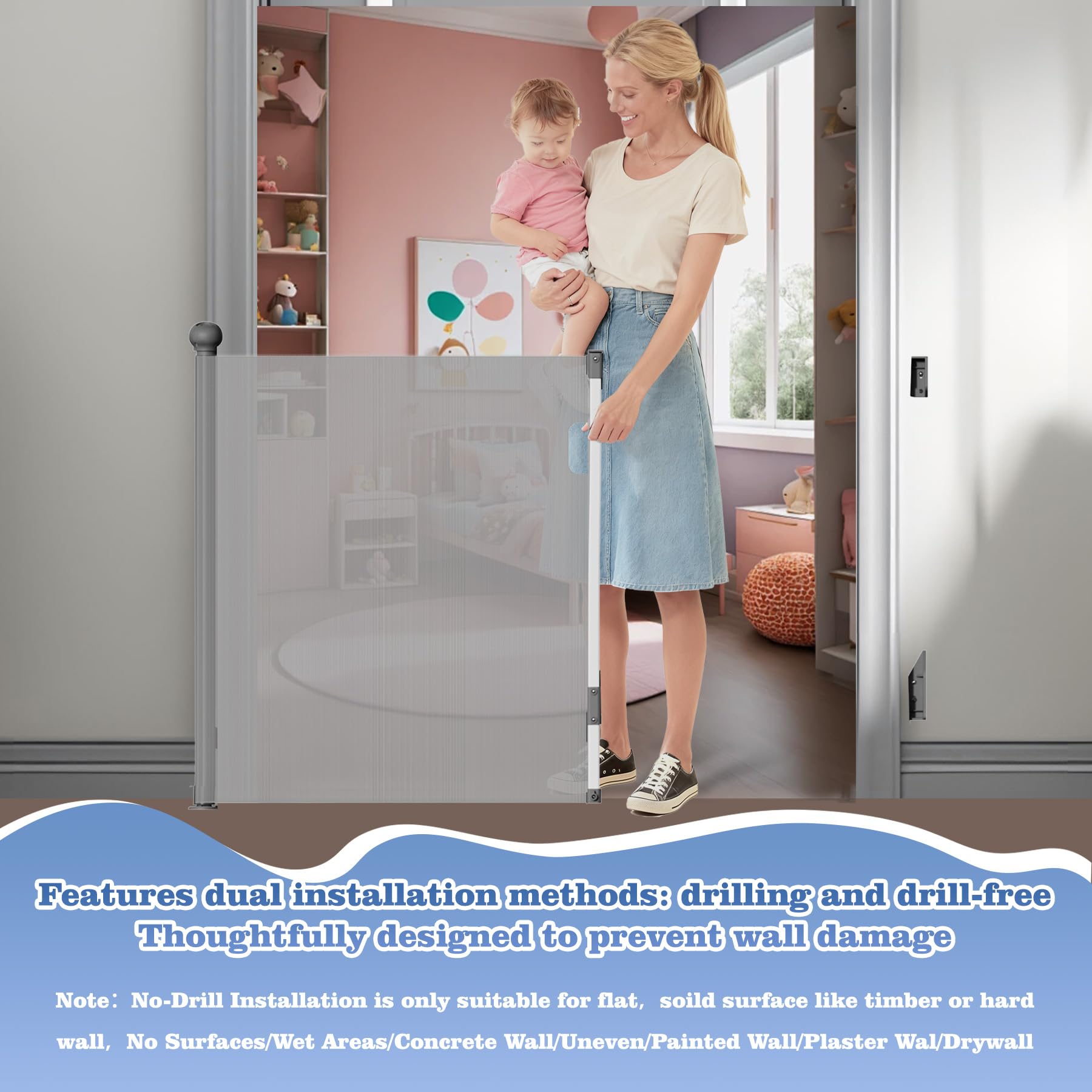 XRDZYXGS durable soft mesh gate provides a flexible barrier indoors or outdoors.