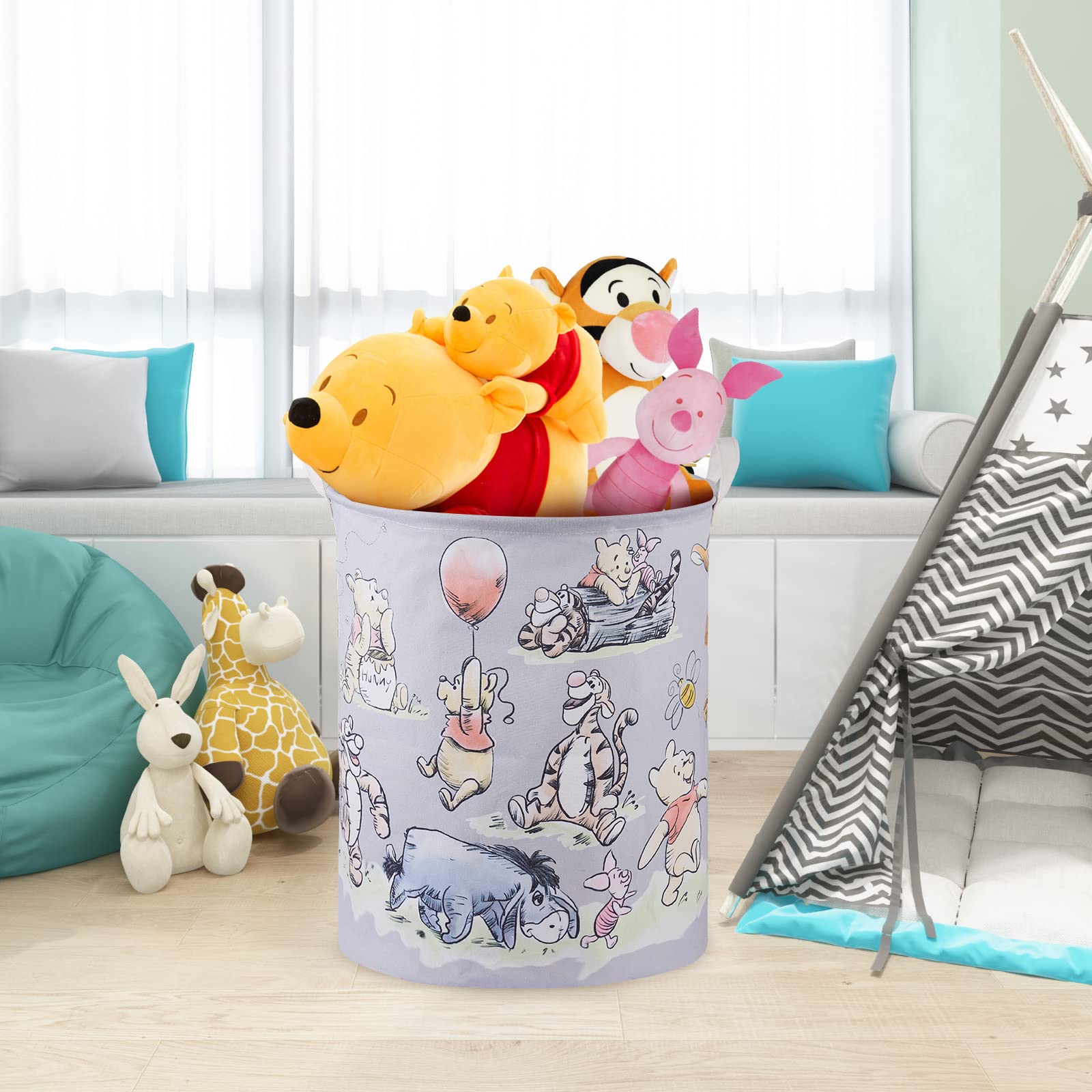 X-SIGA Bear Storage Basket linen-cotton fabric with waterproof lining resists moisture.