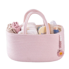 XUANGUO diaper caddy pink front view with roomy compartments for quick diaper changes