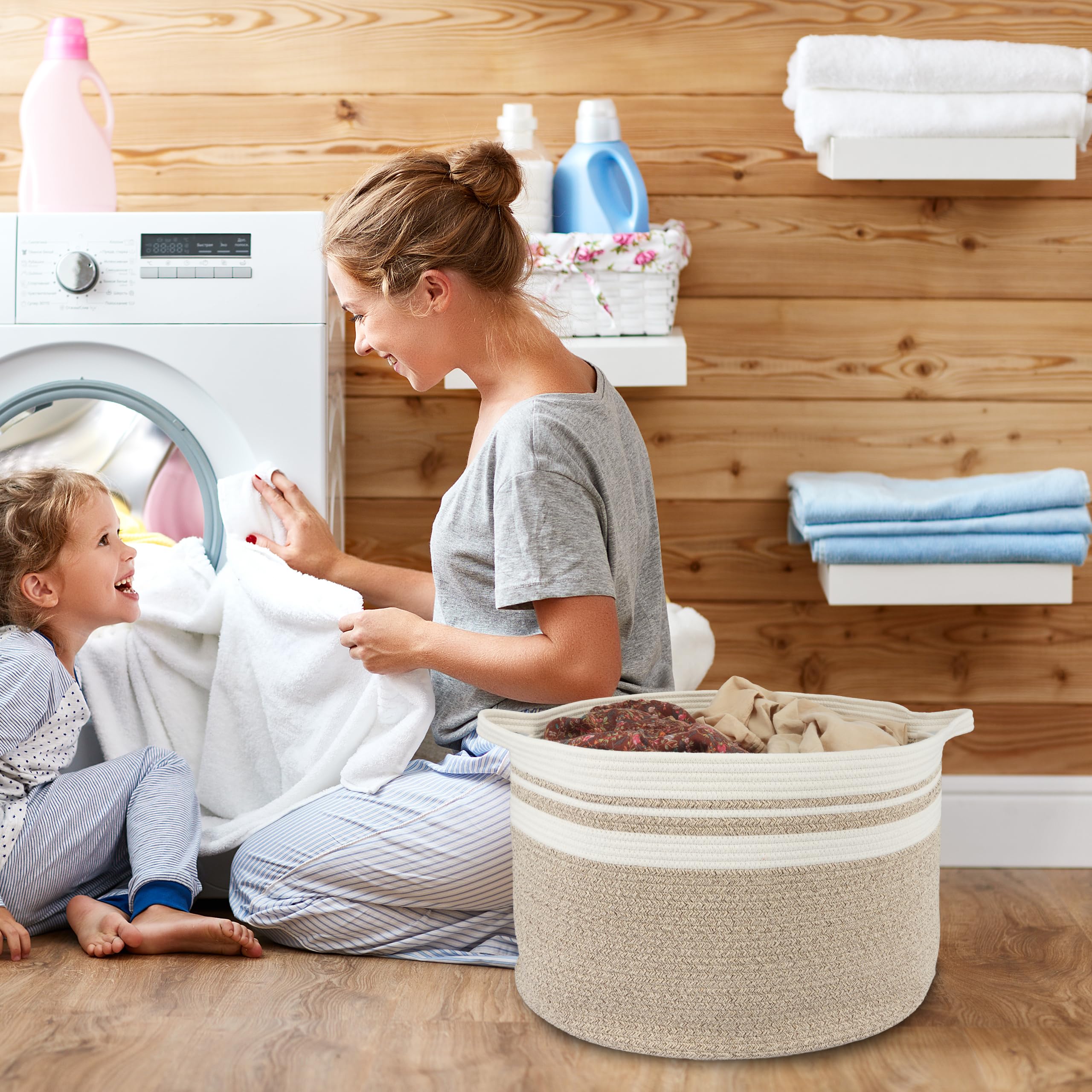 XUANGUO blanket basket soft cotton rope folds easily for storage