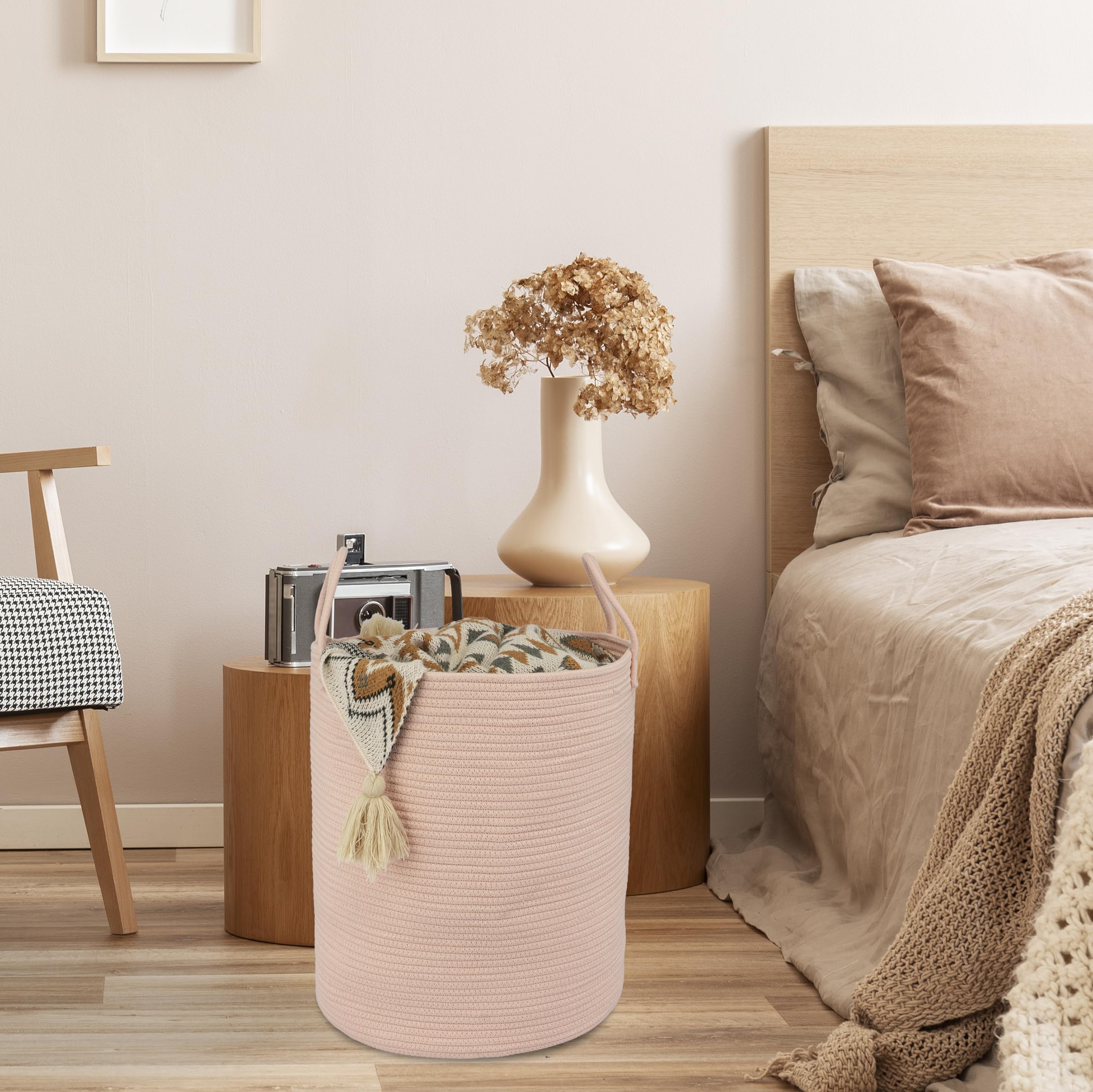 XUANGUO coral pink rope basket folded state for compact storage