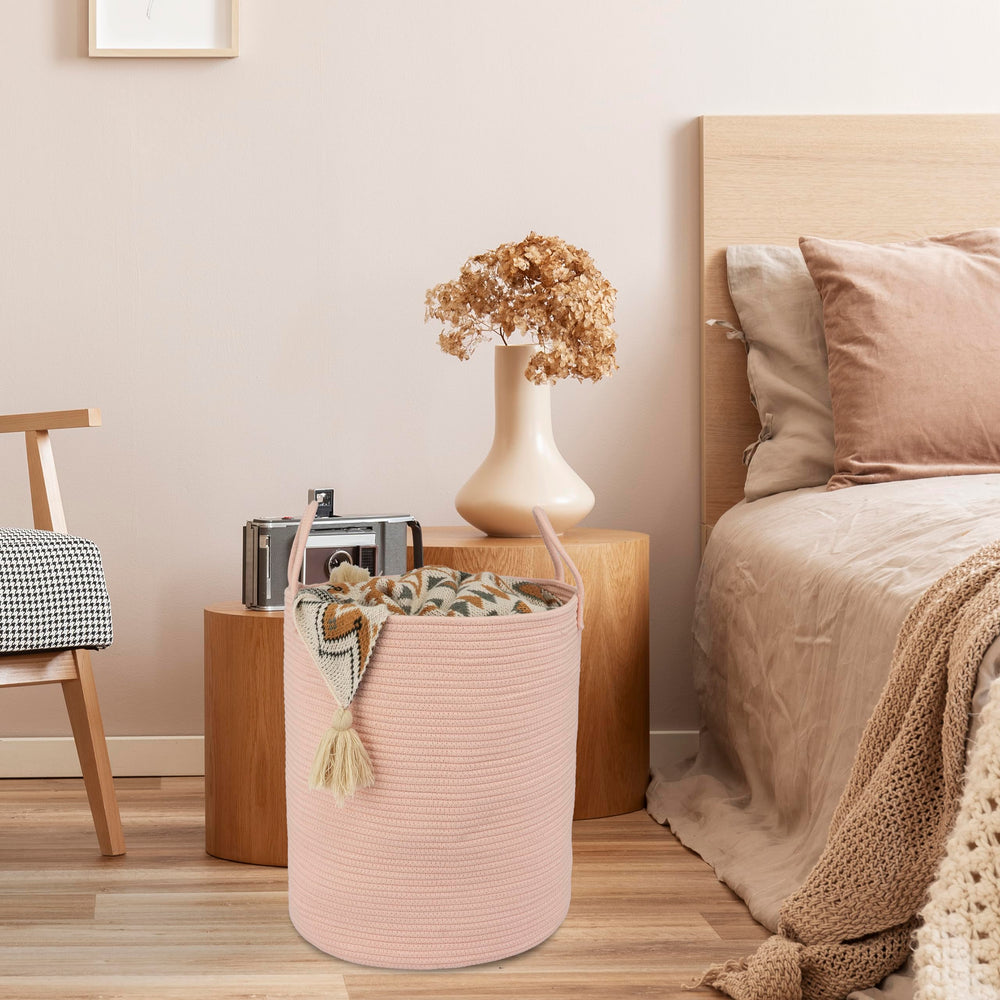 XUANGUO coral pink rope basket folded state for compact storage