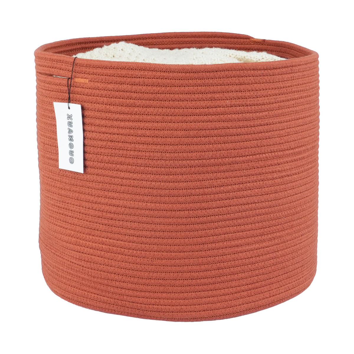 XUANGUO cotton rope basket close-up shows soft non-toxic rope, ideal for nursery storage.