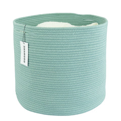 XUANGUO cotton rope basket green 16x14 front view for organized nursery storage