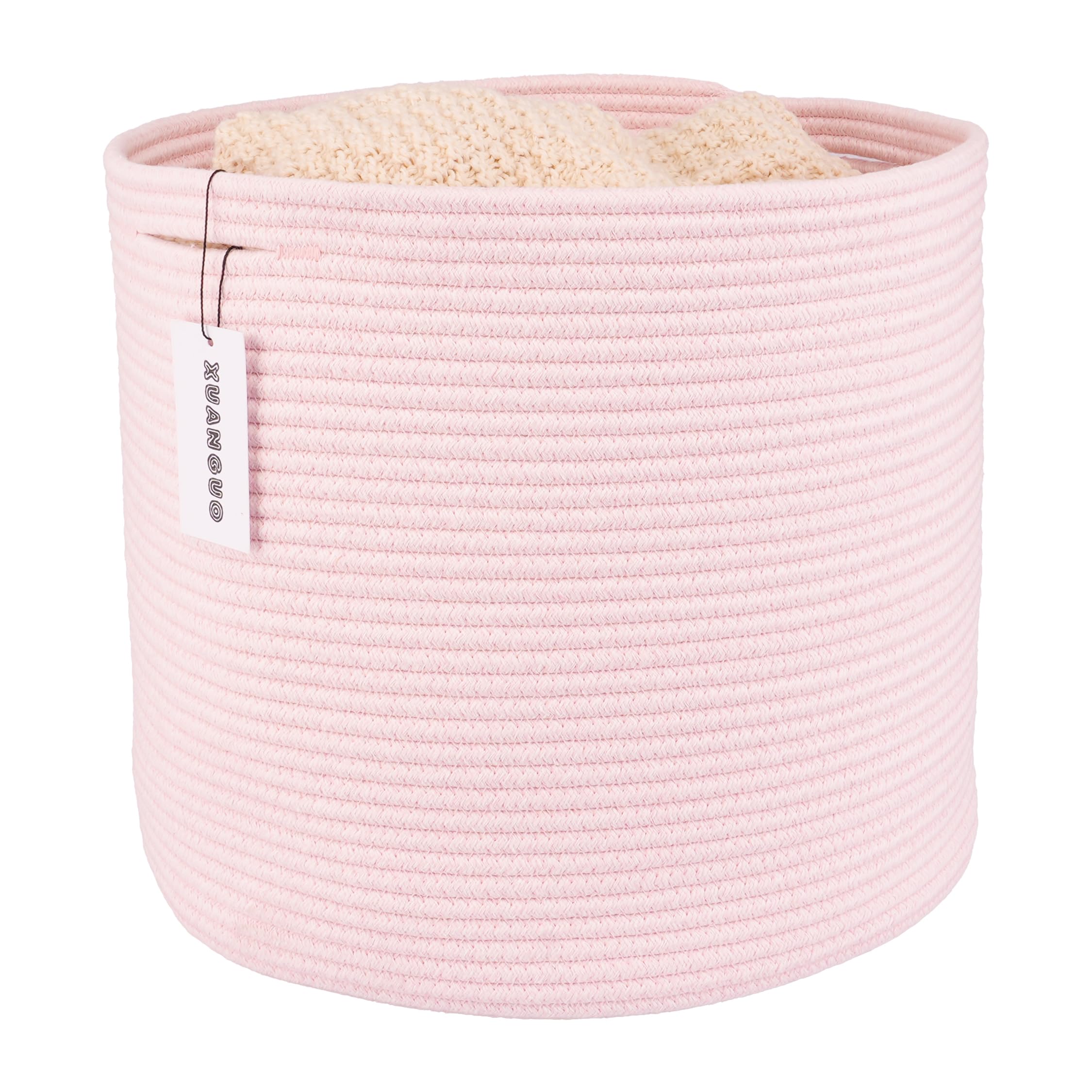 XUANGUO Cotton Rope Basket 16x14 nursery-bin demonstrates compact nursery storage for baby essentials.