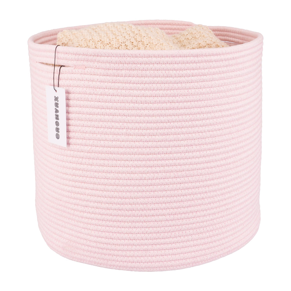 XUANGUO Cotton Rope Basket 16x14 nursery-bin demonstrates compact nursery storage for baby essentials.