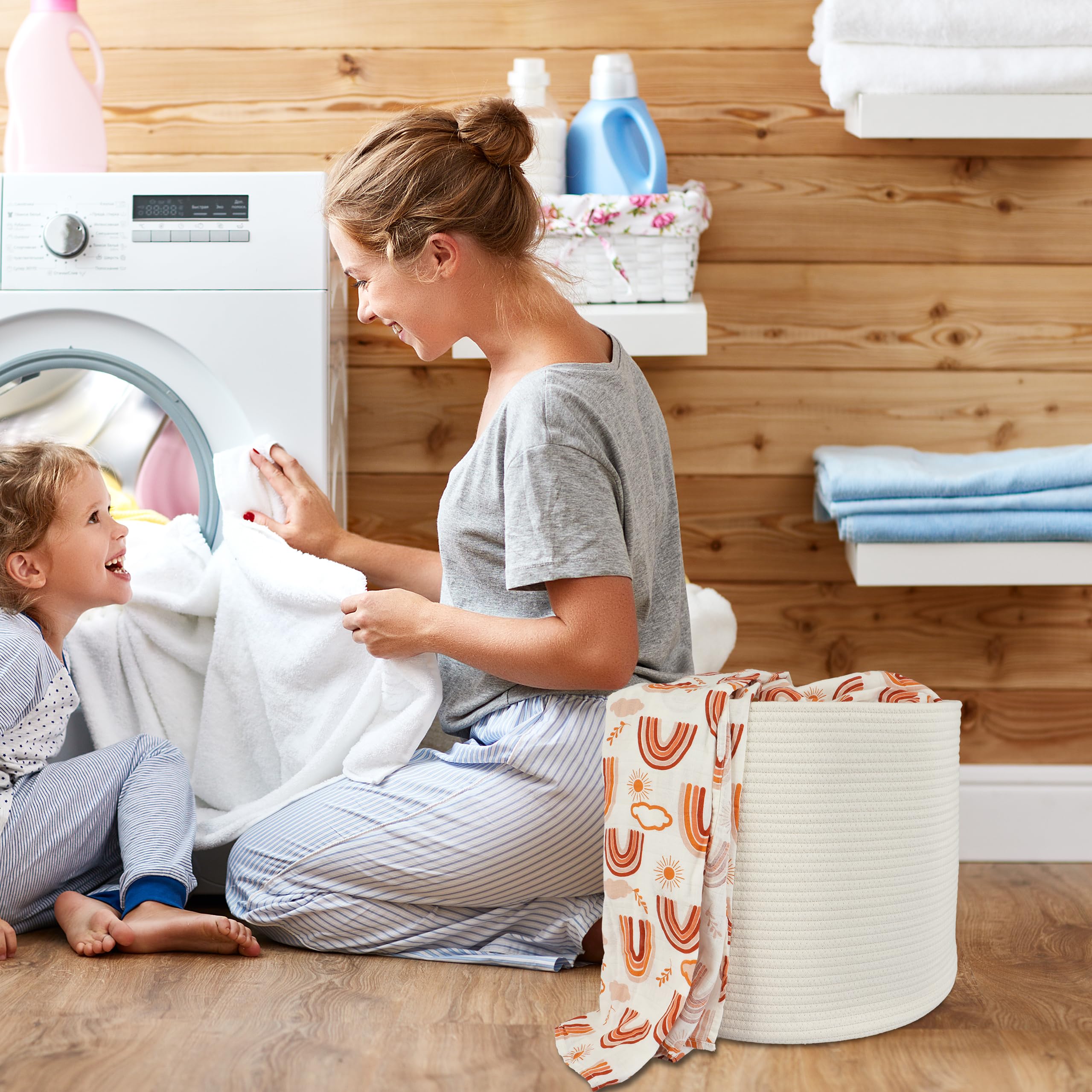 XUANGUO cotton rope basket blanket storage keeps throws neatly tucked
