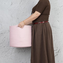 XUANGUO Cotton Rope Basket blanket-storage demonstrates cozy blanket organization near the living area.