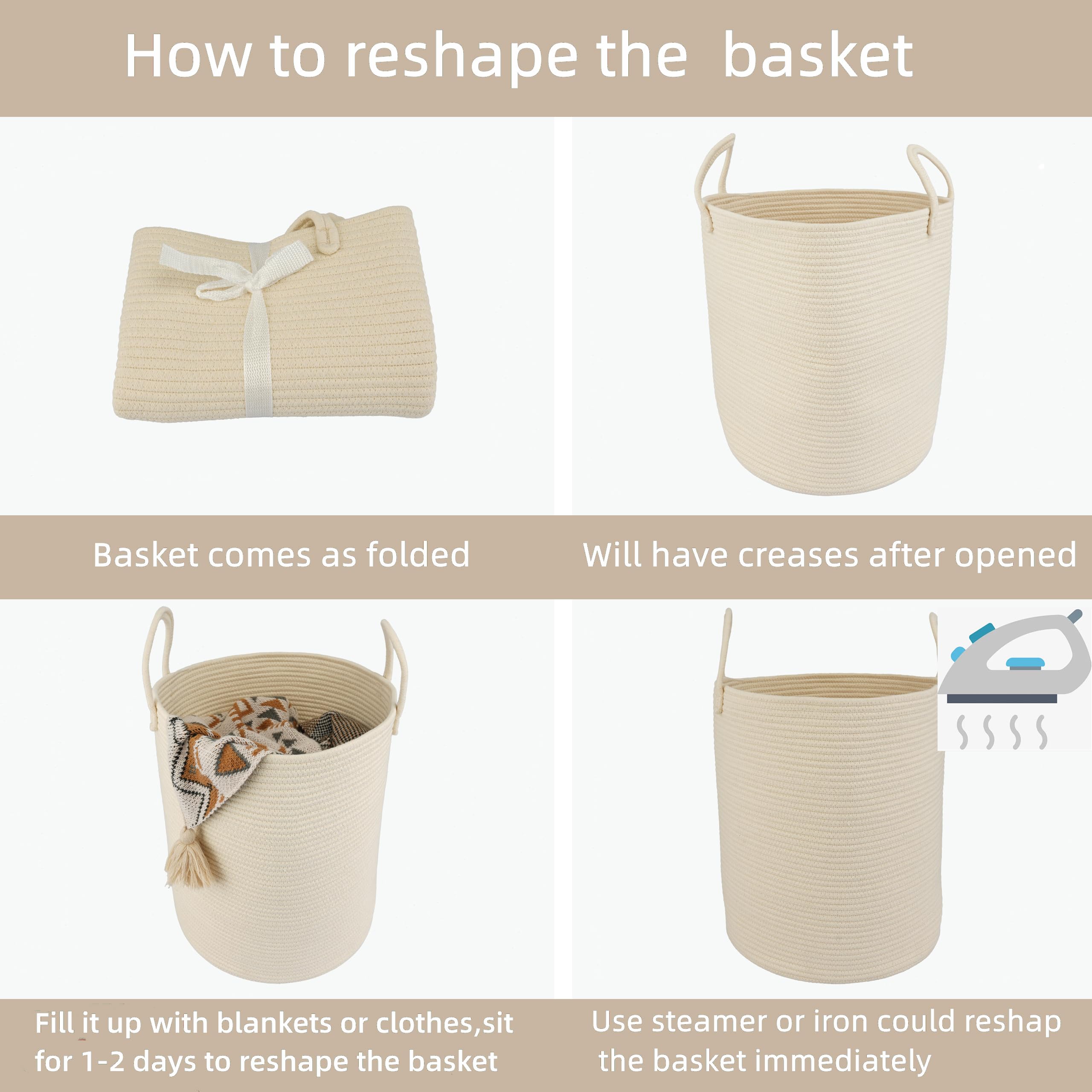 XUANGUO folded rope basket with care guide for reshaping.