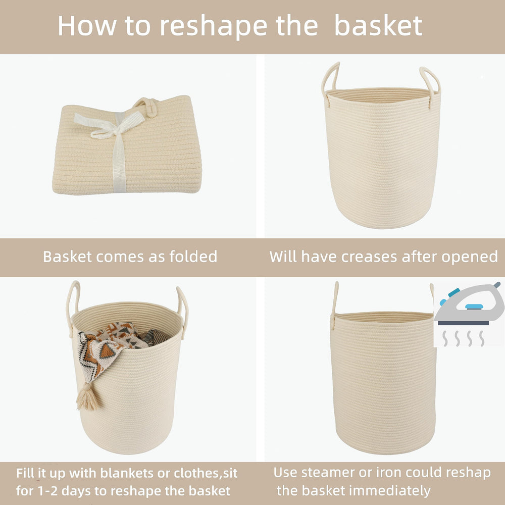 XUANGUO folded rope basket with care guide for reshaping.