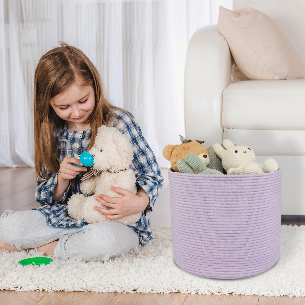 XUANGUO decorative living-room rope basket complements decor while keeping toys organized.